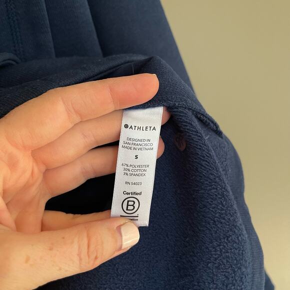 ATHLETA Cozy Karma Asym Pullover Blue Sz Small Long Sleeve Mock Neck Sweatshirt - Picture 13 of 14